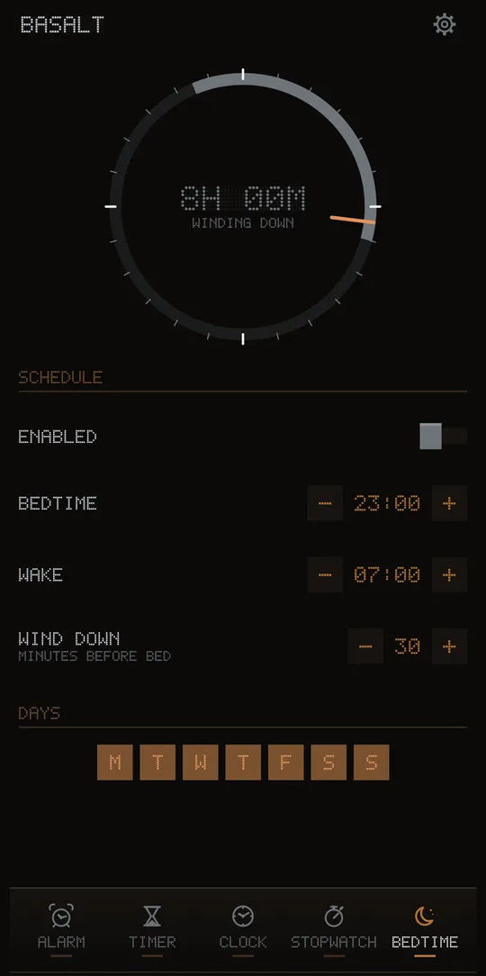 The night as an arc on a 24-hour dial