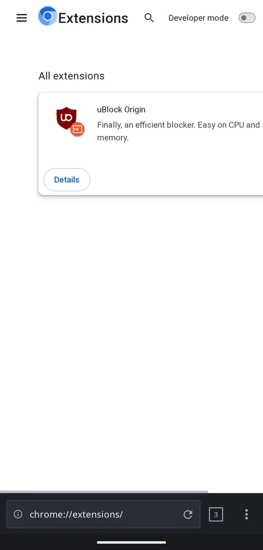Extensions, uBlock Origin on