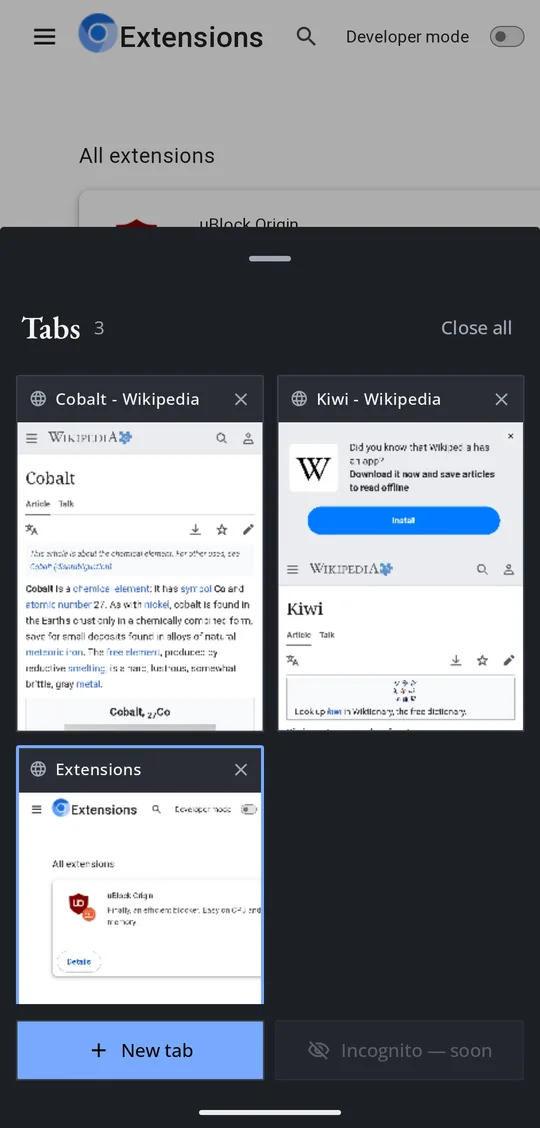 Tab switcher
