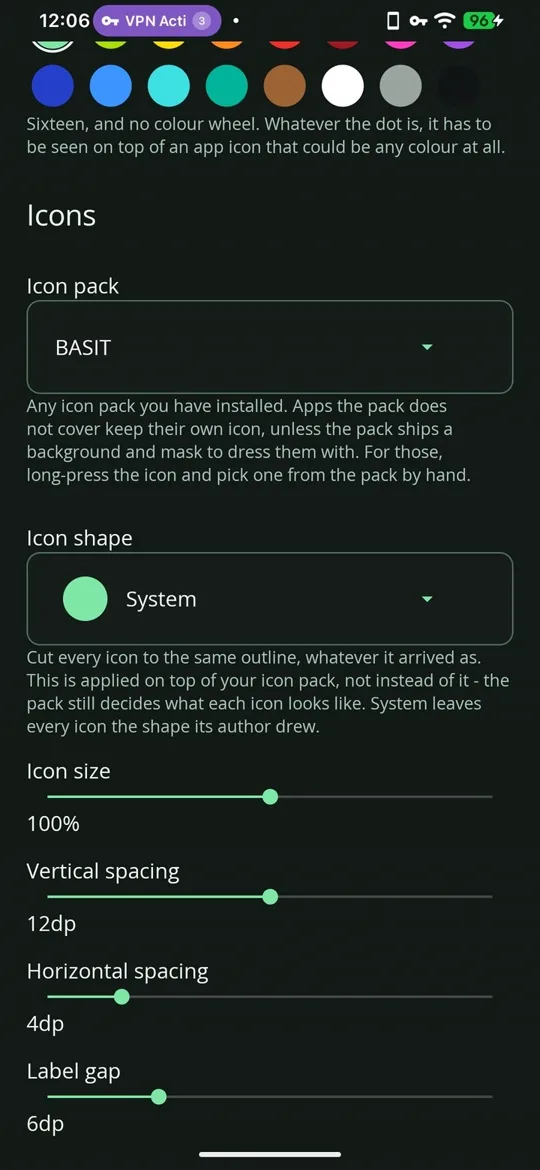 Icon settings