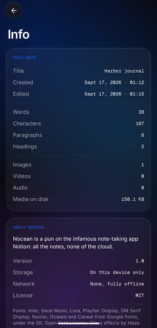 Note info